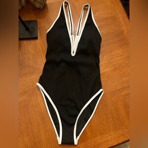 Black One-Piece Swimsuit with White Trim